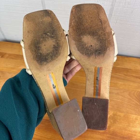 Sam Edelman Waylon Ivory Tan Natural Weave Slide Sandal Block Kitten Heel 9.5 - Picture 7 of 8